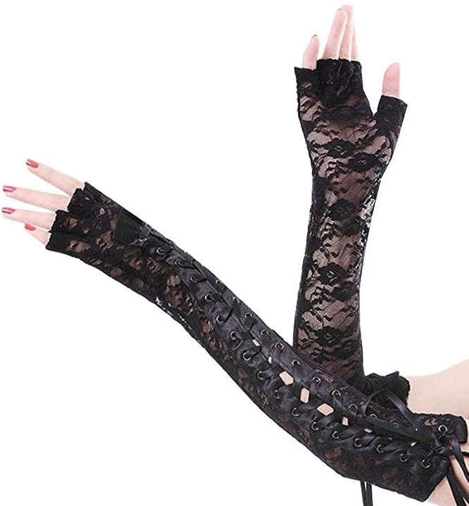 Gauss Kevin Fingerless Lace Gloves in black