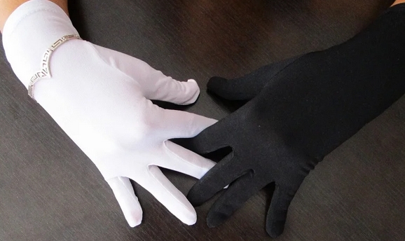 black and white gloves