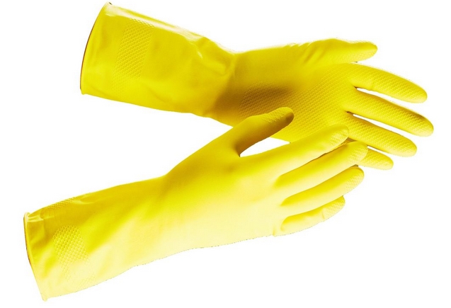 yellow latex gloves